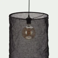 Abat-jour cylindrique en lin D35cm - noir