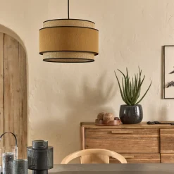Abat-jour cylindrique en tissu D38cm - jaune miel