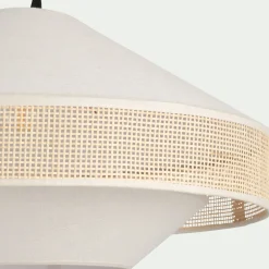 Abat-jour en lin et cannage D50cm - blanc