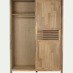 Armoire 2 portes coulissantes en acacia massif H203cm - bois clair