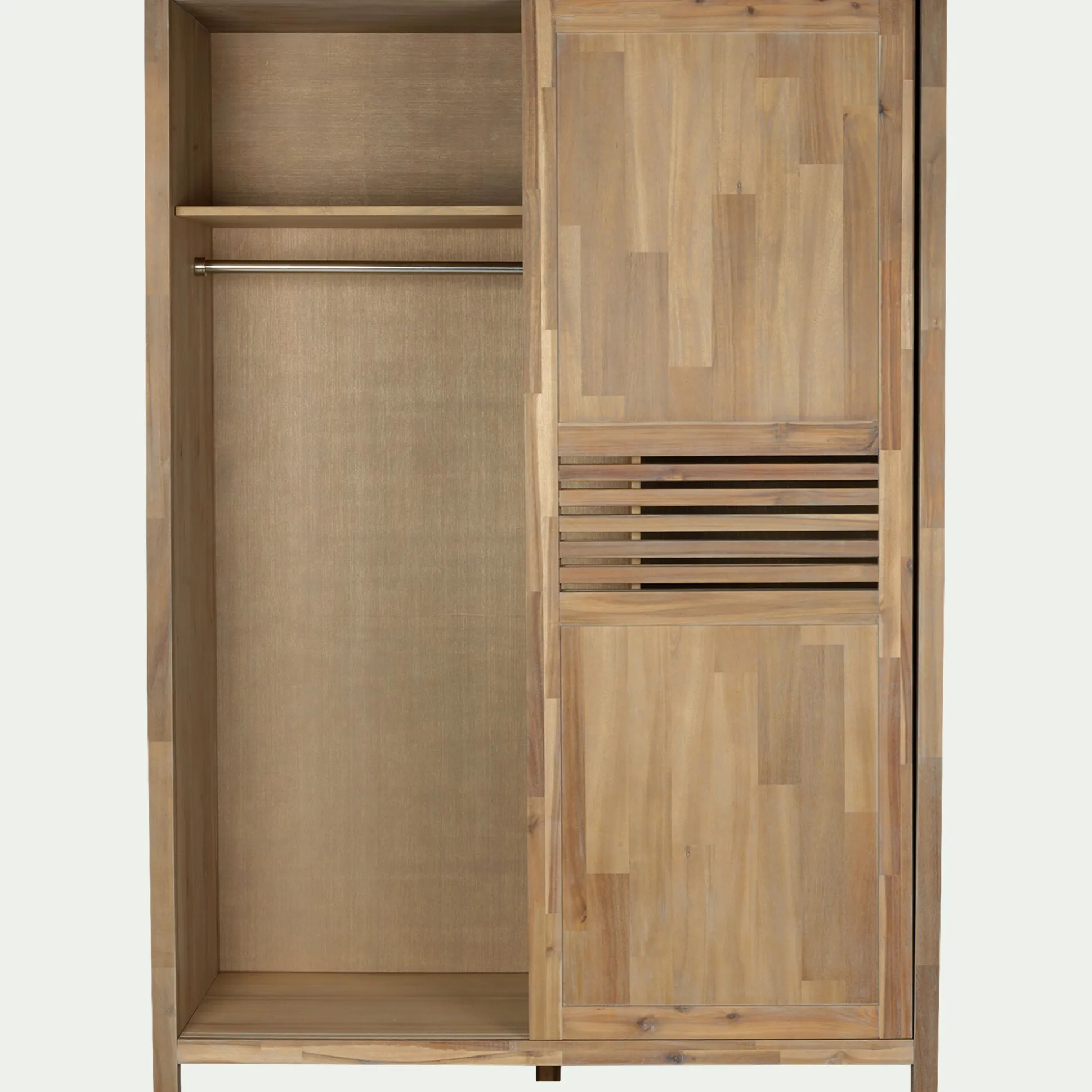 Armoire 2 portes coulissantes en acacia massif H203cm - bois clair