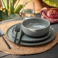 Assiette creuse en faïence D15cm - vert cèdre