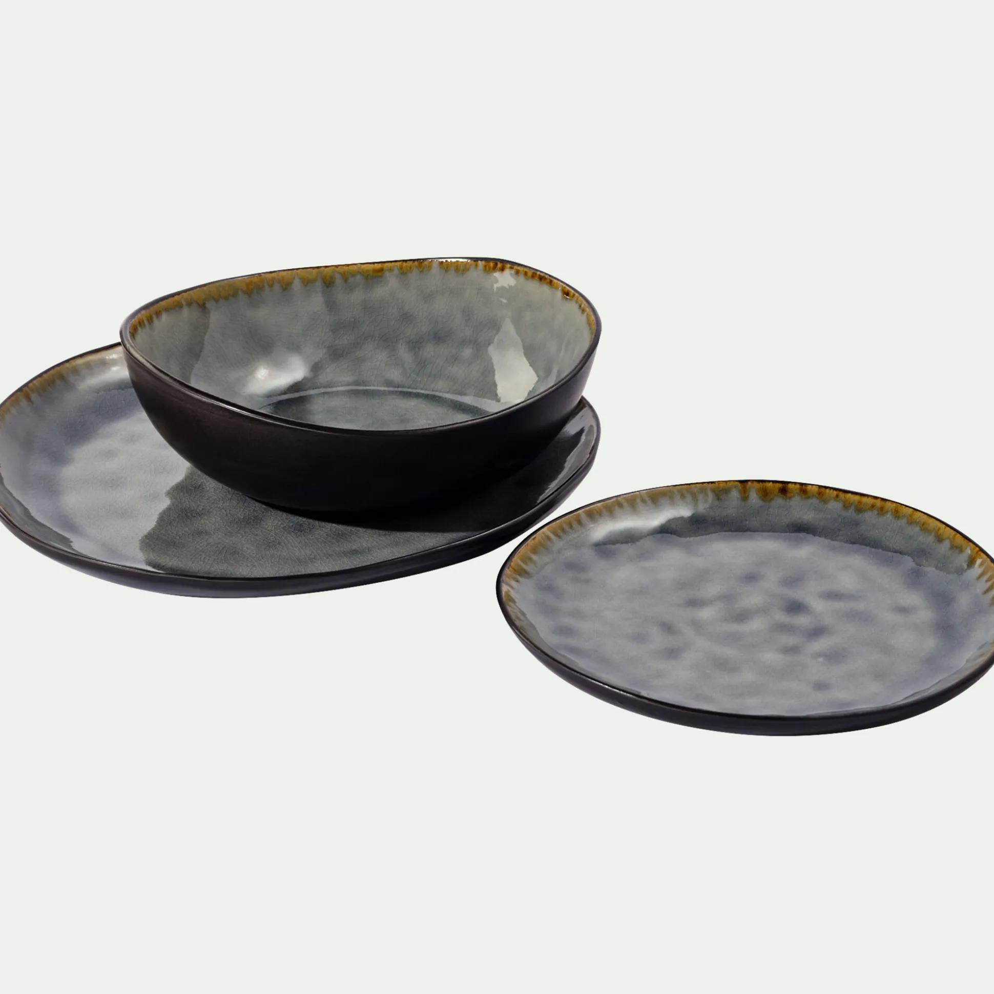Assiette creuse en grès émail réactif D20cm - gris
