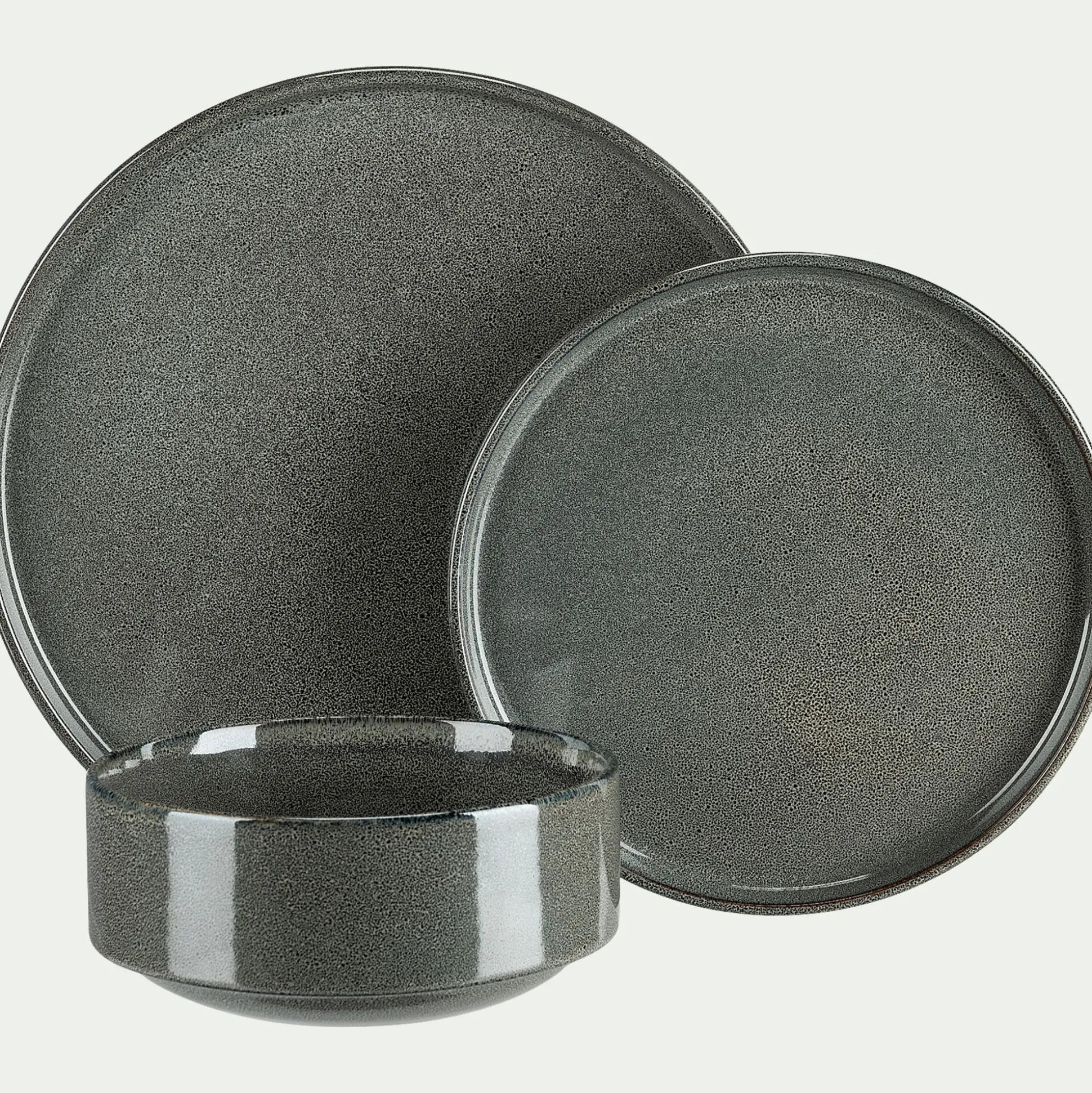 Assiette creuse en grès émail réactif D15,5cm - vert