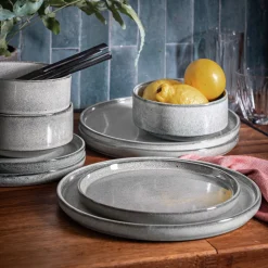 Assiette creuse en grès émail réactif D15,5cm - gris clair