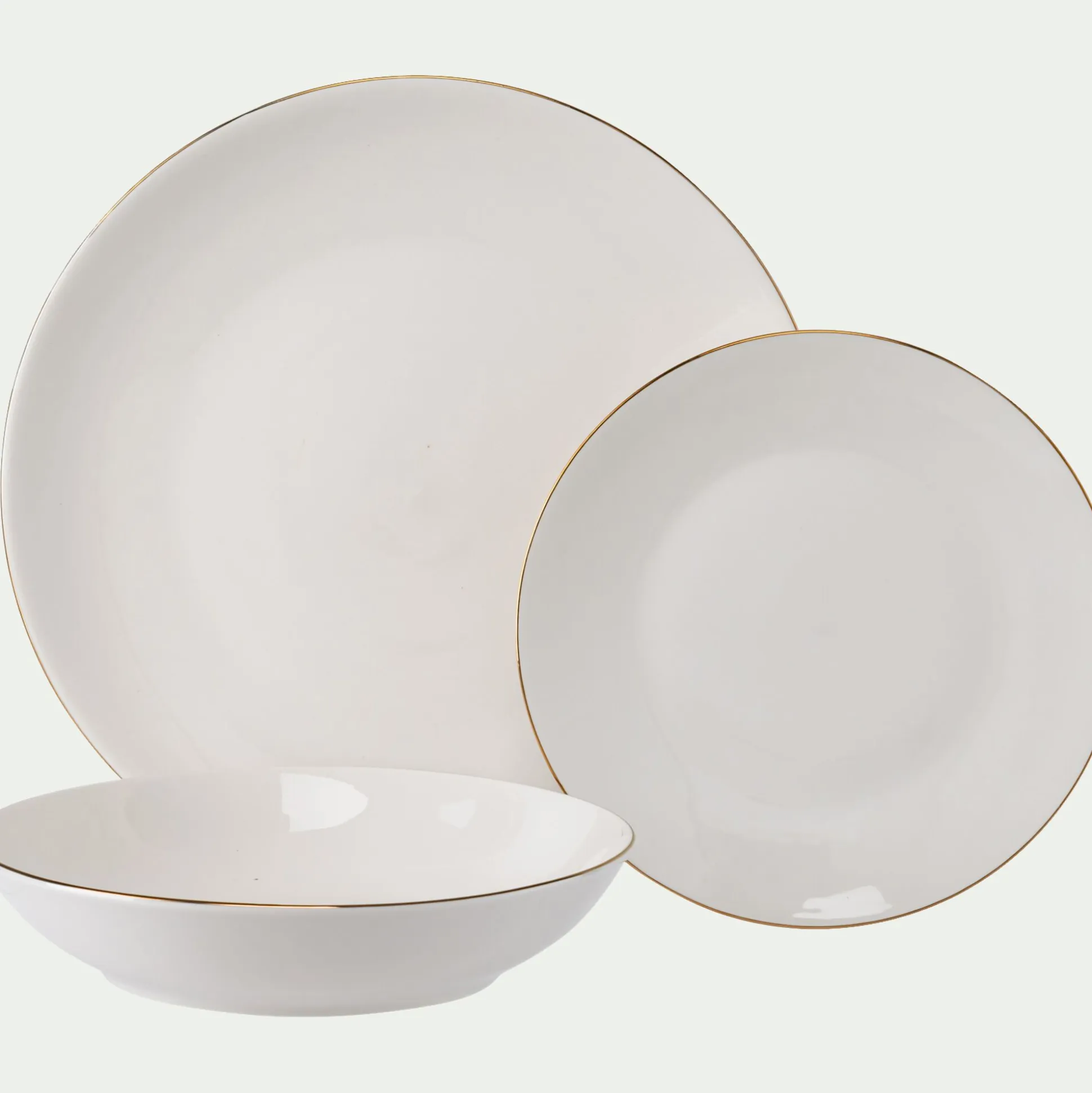 Assiette creuse en porcelaine avec liseré doré D20cm - blanc