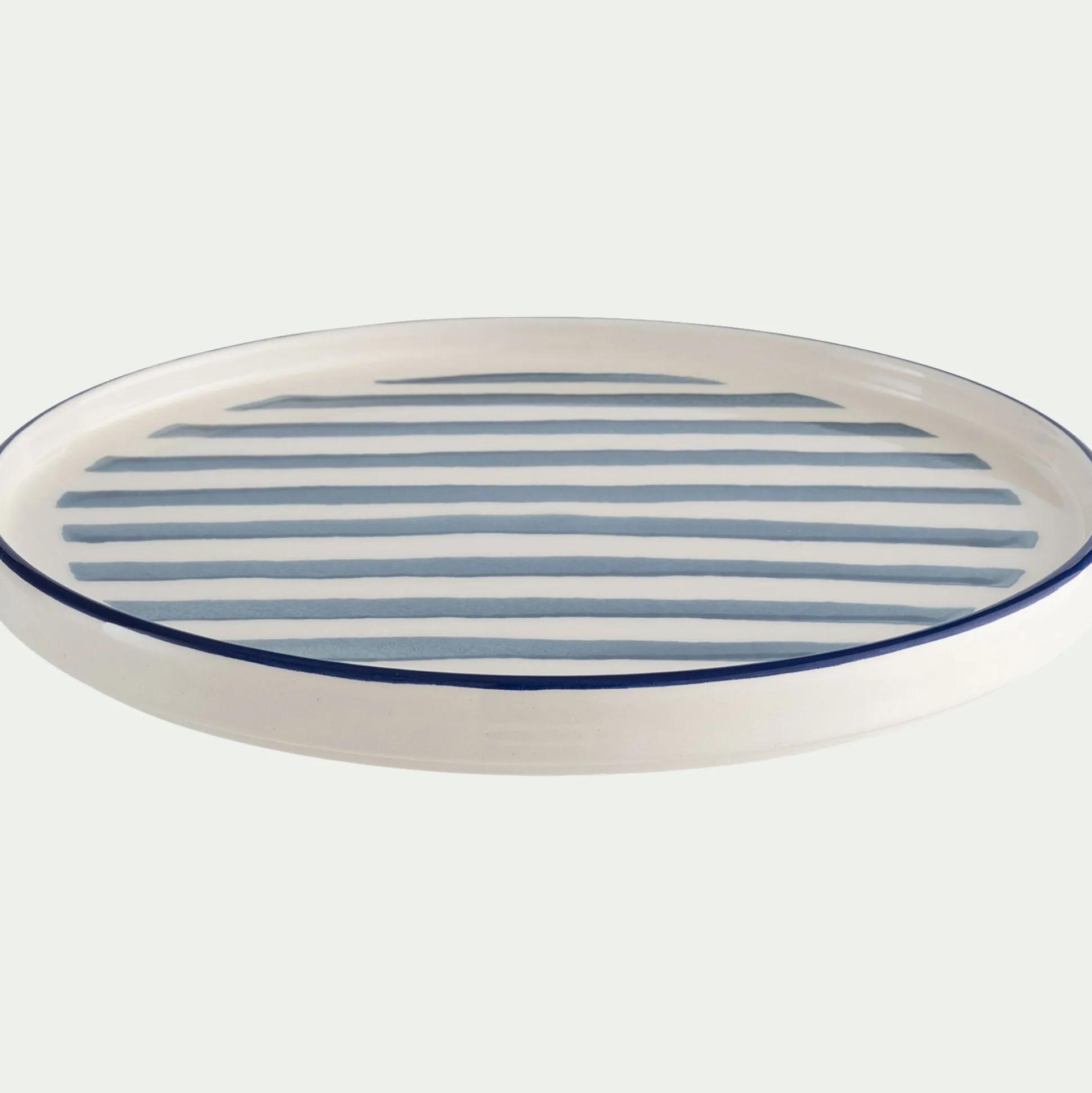 Assiette à dessert en céramique D20cm à rayures - blanc