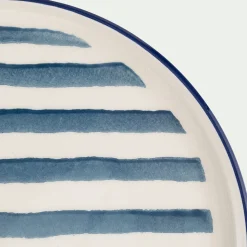 Assiette à dessert en céramique D20cm à rayures - blanc