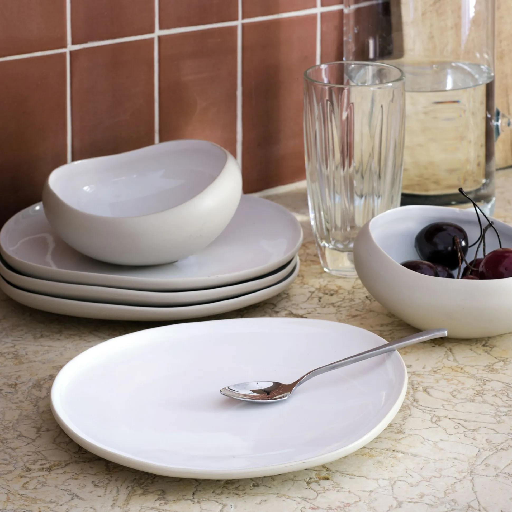 Assiette à dessert en grès D21cm - blanc ventoux
