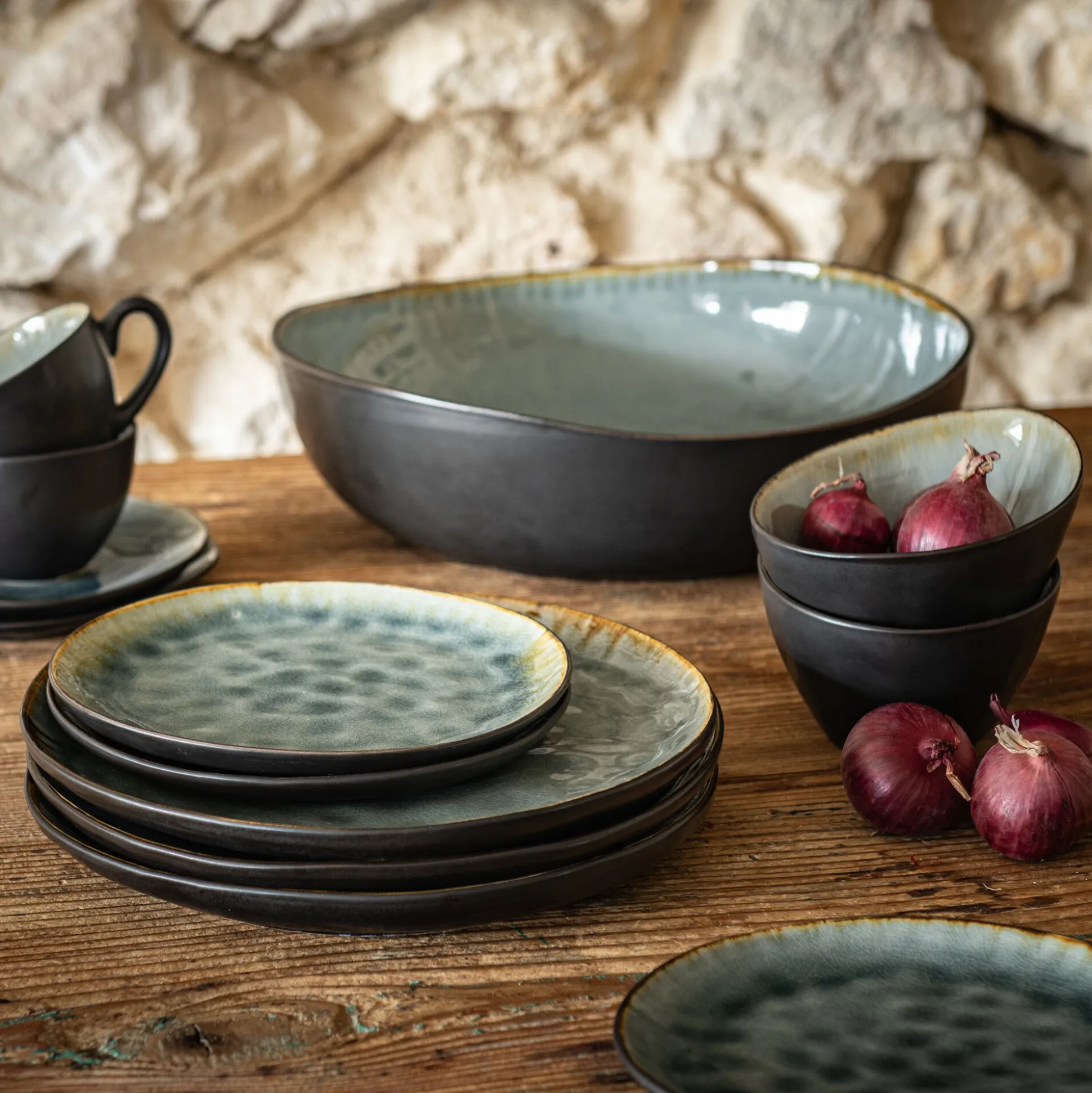Assiette à dessert en grès émail réactif D20cm - gris