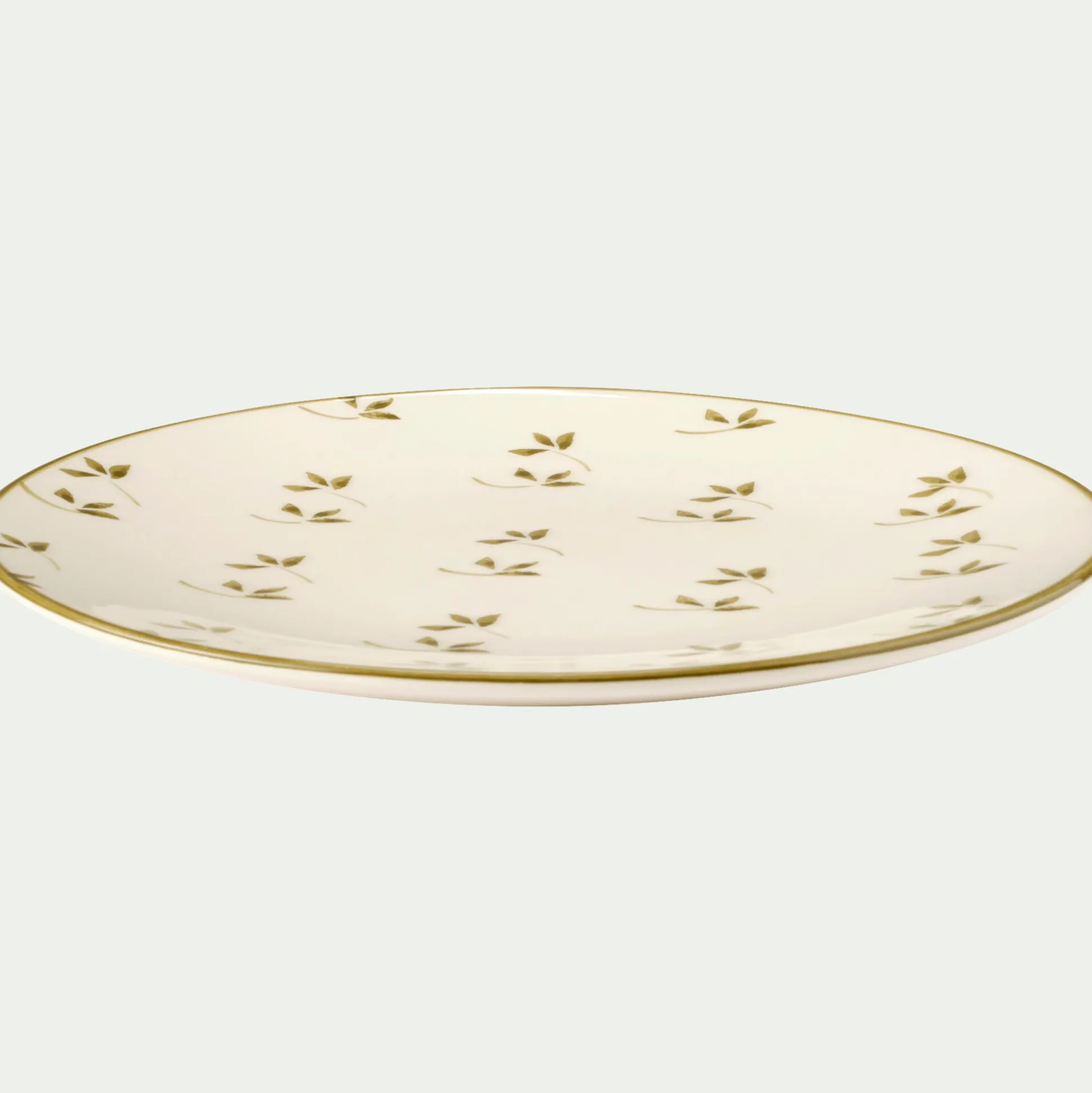 Assiette à dessert à motif floral vert en faïence D22cm - blanc
