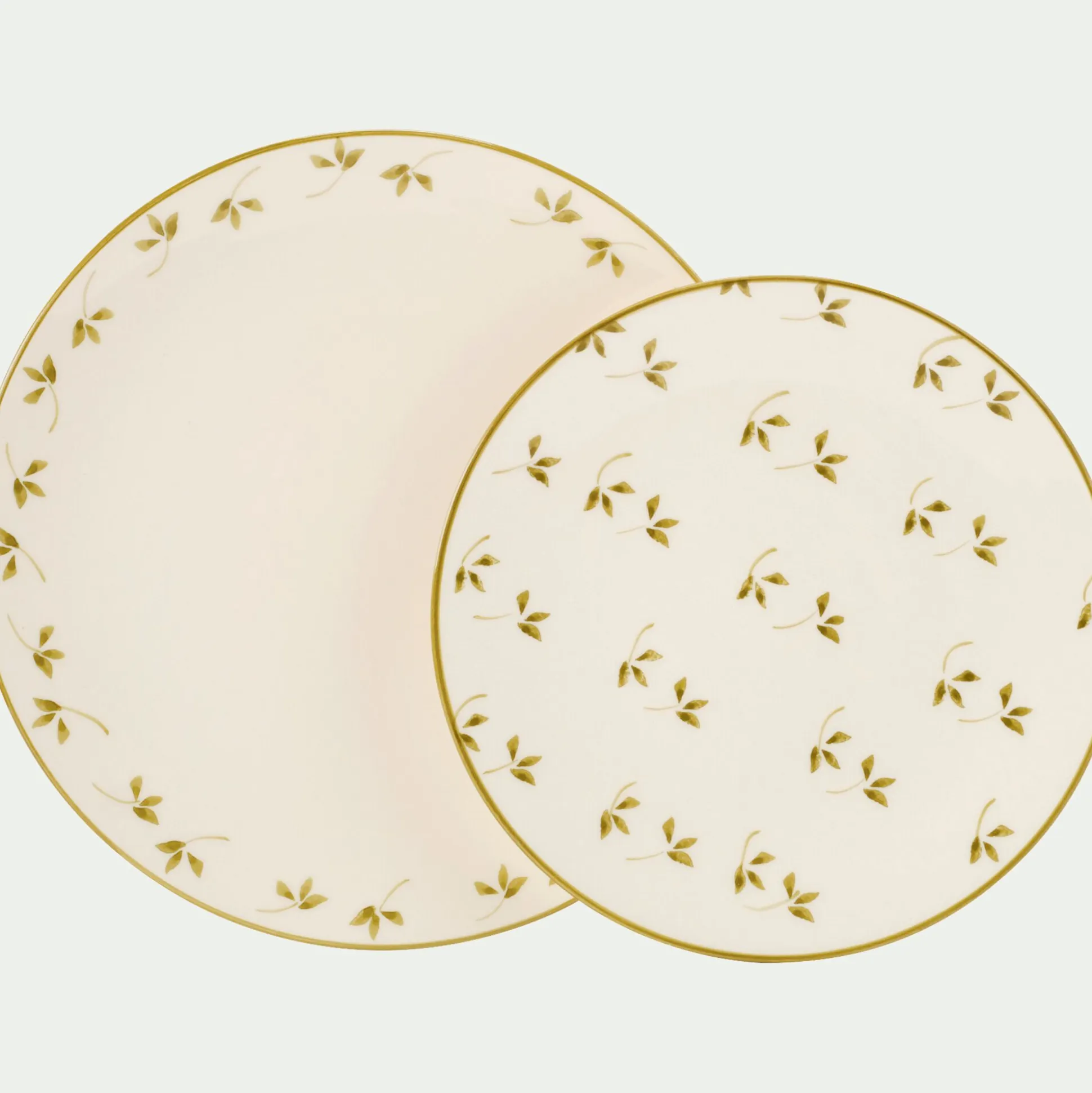 Assiette à dessert à motif floral vert en faïence D22cm - blanc