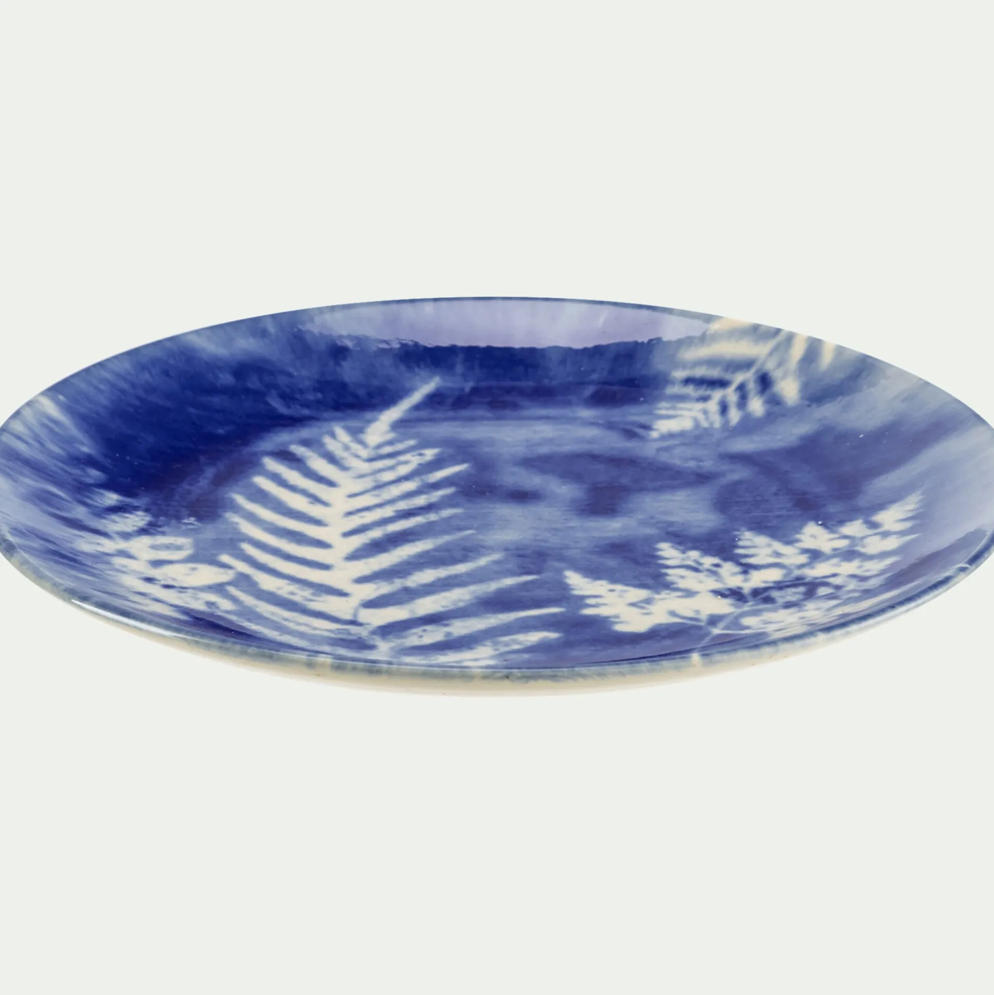 Assiette à dessert motif fougère en grès D21,6cm - bleu