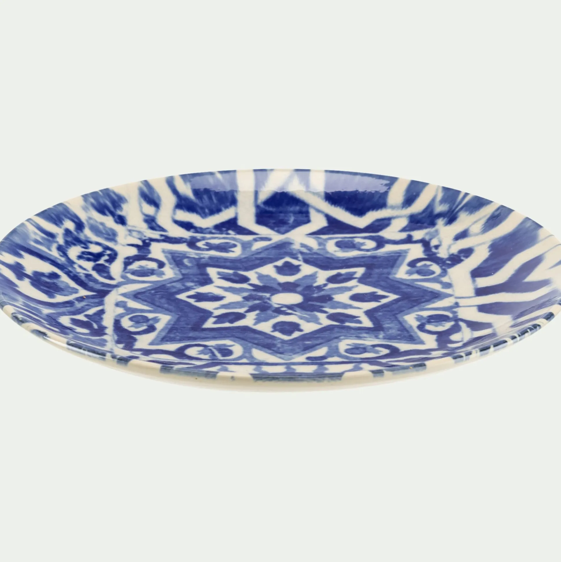 Assiette à dessert motif mandala en grès D21,6cm - bleu