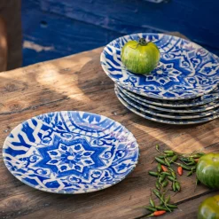 Assiette à dessert motif mandala en grès D21,6cm - bleu