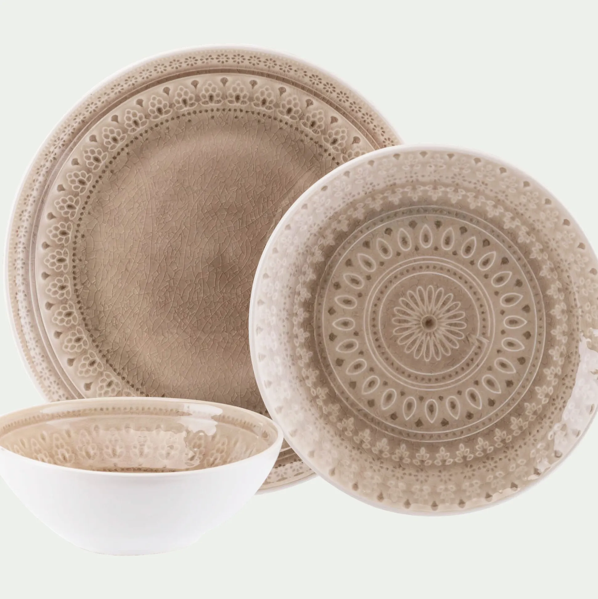 Assiette à dessert à motifs en grès D20,7cm - beige alpilles