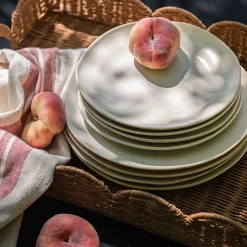 Assiette à dessert mouchetée en porcelaine D22cm - blanc dune