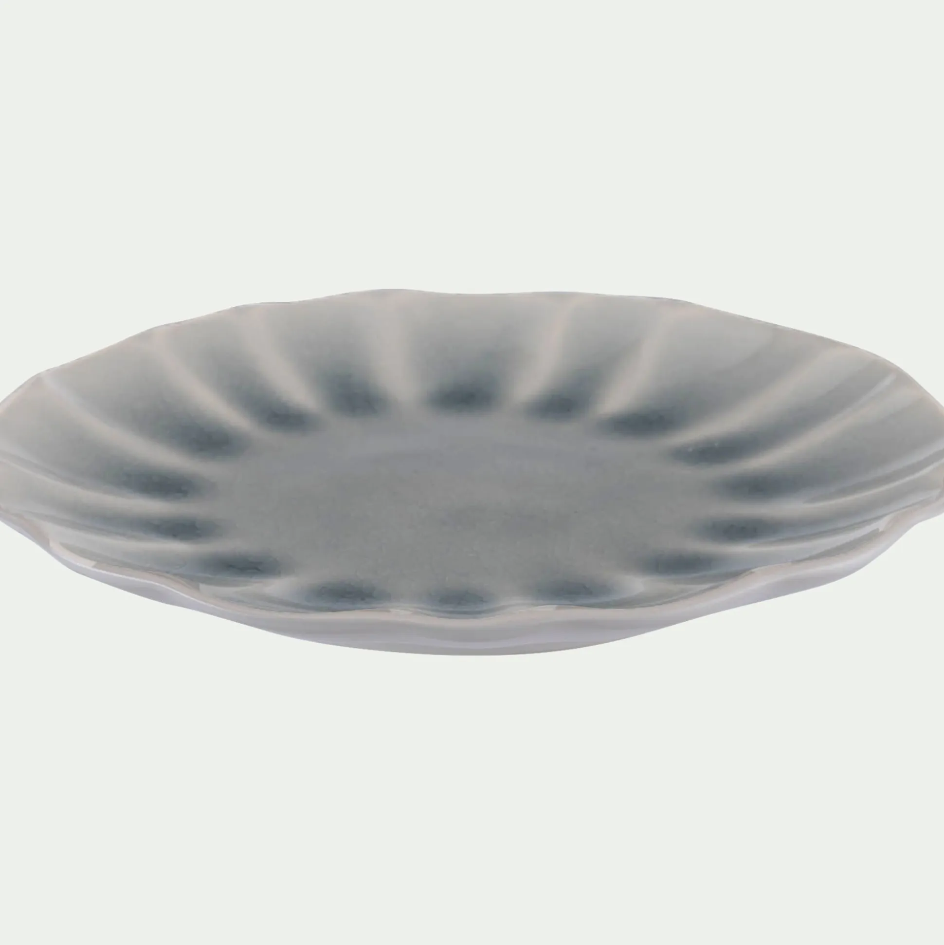Assiette à dessert ondulée en grès D21cm - bleu