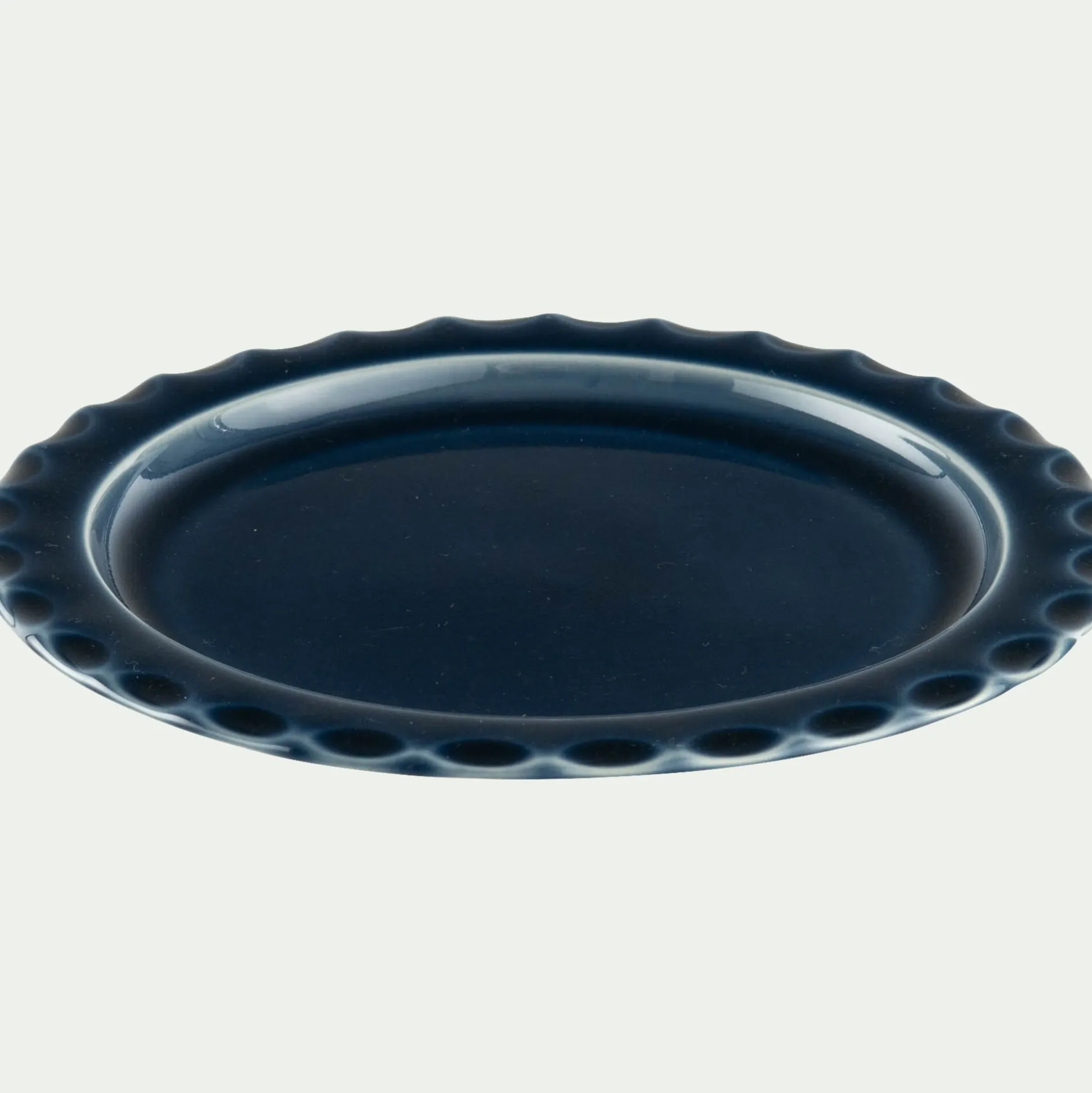 Assiette à dessert ondulée en grès D21cm - bleu