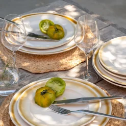 Assiette à dessert peinte en grès D21,5cm - blanc