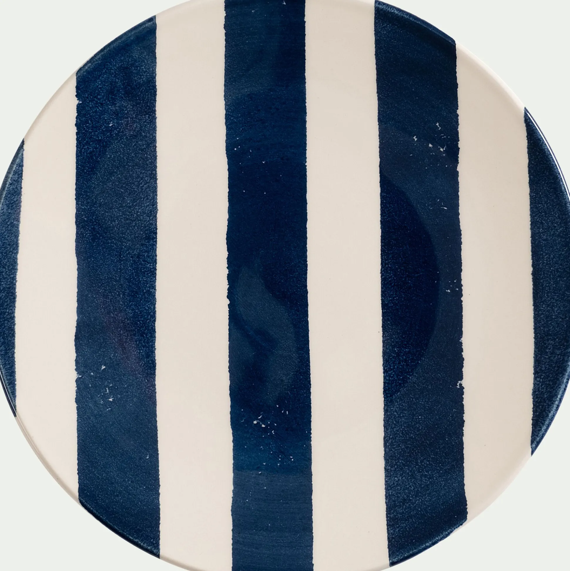 Assiette à dessert à rayures en faïence D22cm - bleu marine