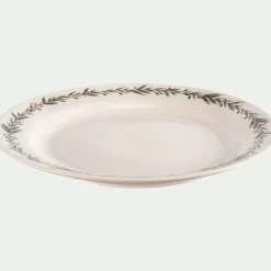 Assiette plate avec motif houx en grès D28cm - blanc