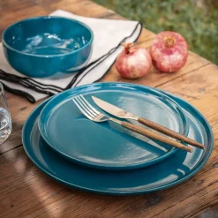 Assiette plate en faïence D28cm - bleu figuerolles