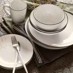 Assiette plate en grès avec liseré noir D26,8cm - blanc