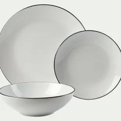 Assiette plate en grès avec liseré noir D26,8cm - blanc