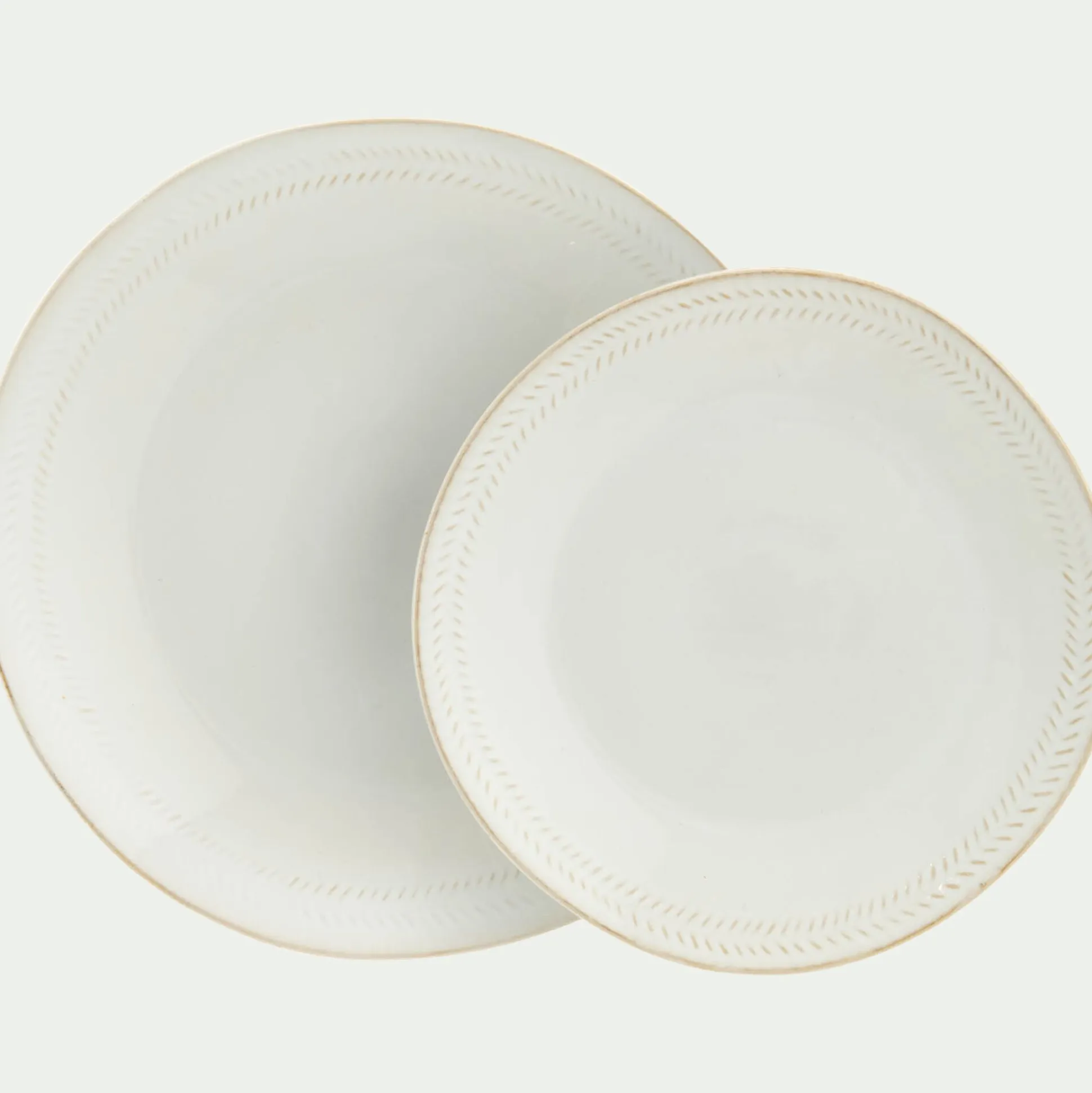 Assiette plate en grès avec liseré beige D28cm - blanc ventoux