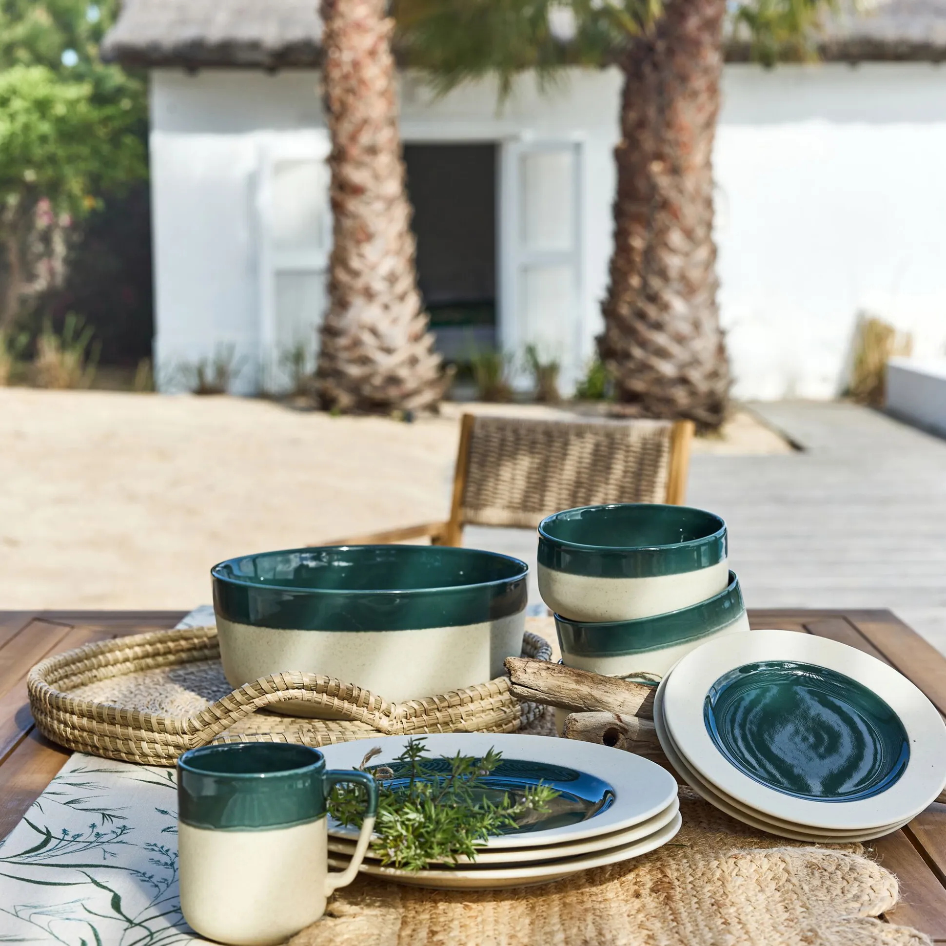 Assiette plate en grès D27,5cm - vert oyat