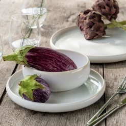 Assiette plate en grès moucheté D26,5cm - blanc