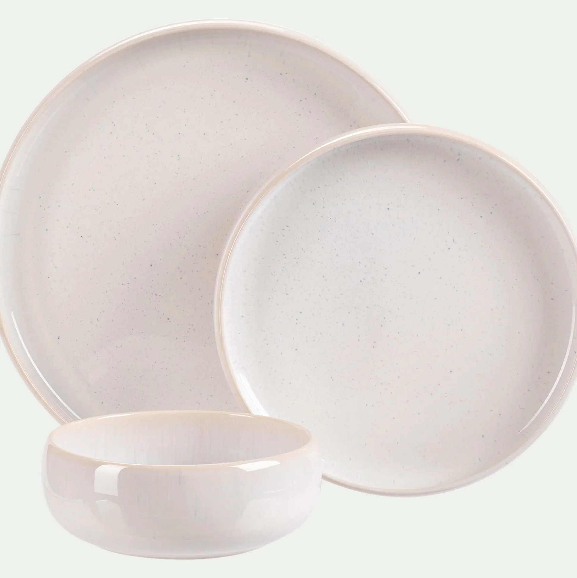 Assiette plate en grès moucheté D26,5cm - blanc