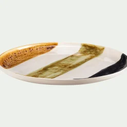 Assiette plate en grès peint D27cm - marron