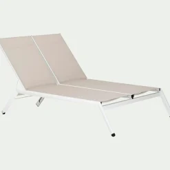 Bain de soleil double en aluminium et textilène - gris