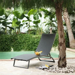 Bain de soleil en aluminium et textilène - noir