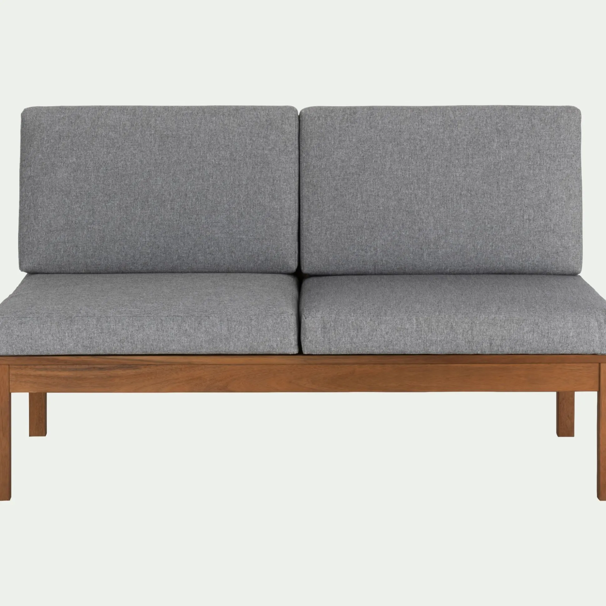 Banquette de jardin en acacia et coussin - gris (2 places)