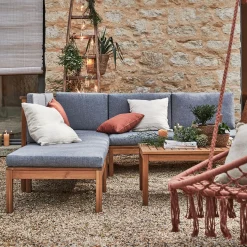 Banquette de jardin en acacia et coussin - gris (2 places)