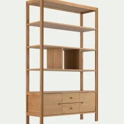 Bibliothèque en chêne avec 2 tiroirs et 2 placards - bois clair