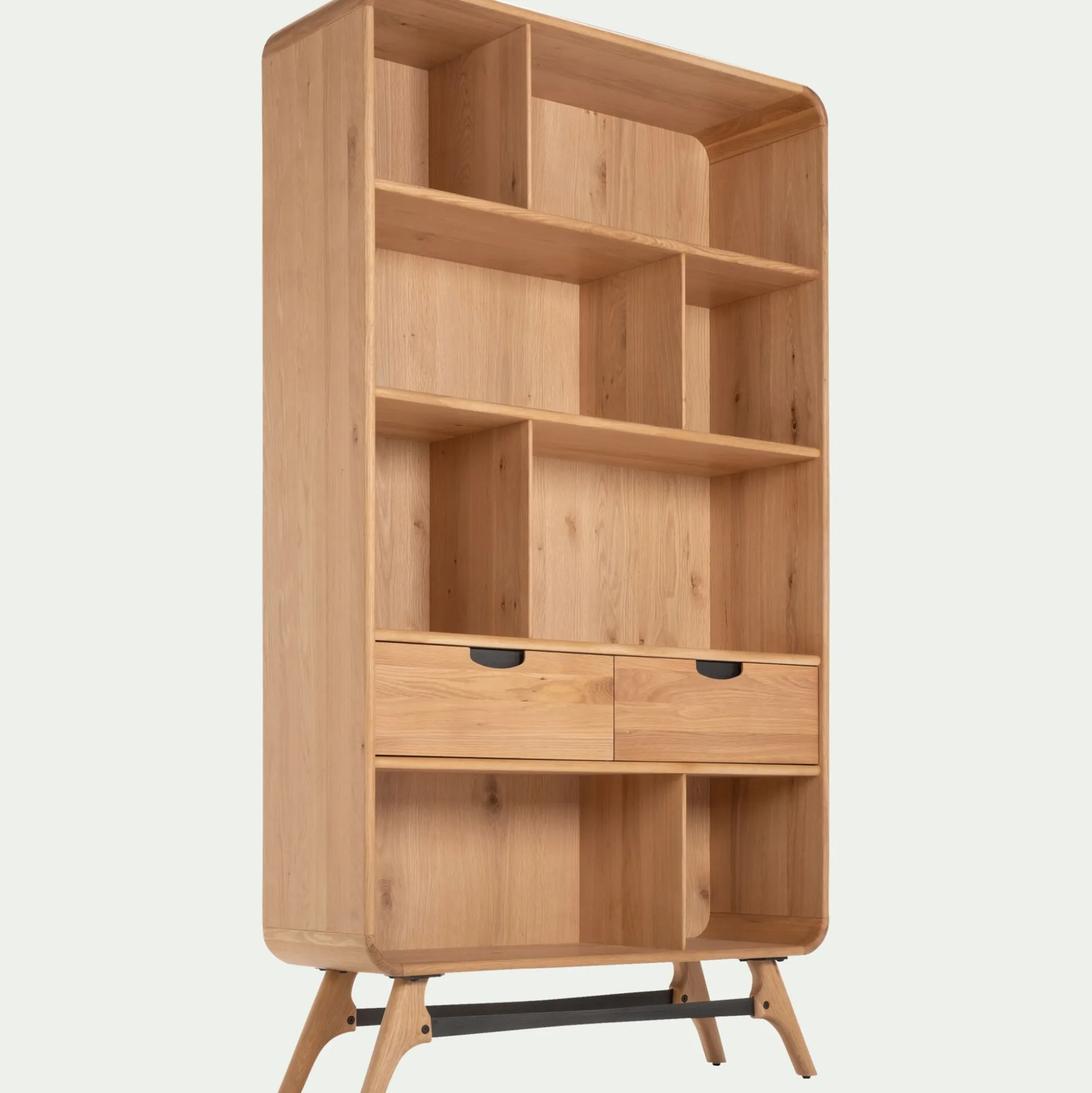 Bibliothèque plaquée chêne et piètement chêne massif H200xL110cm- bois clair