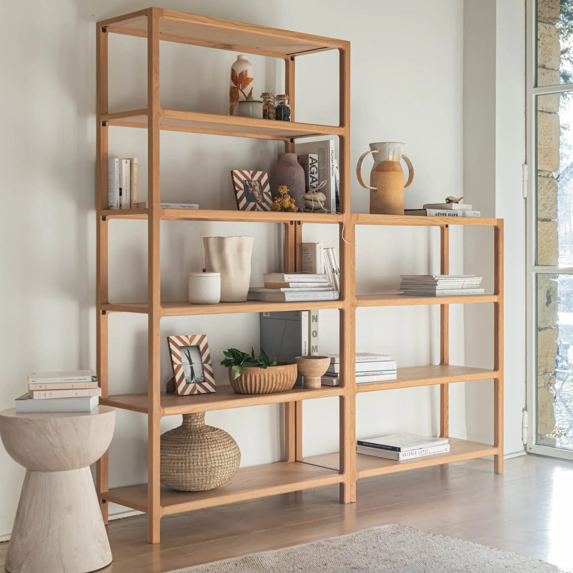 Bibliothèque 5 étagères en chêne L90xl35,5xH176,5cm - bois clair