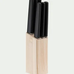 Bloc de 6 couteaux bi-matière et bio matière - noir