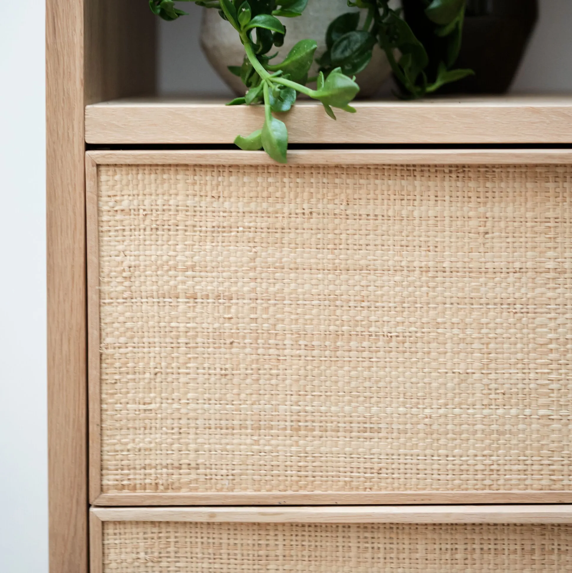 Bloc de 2 grands tiroirs en chêne et raphia L82cm - bois clair