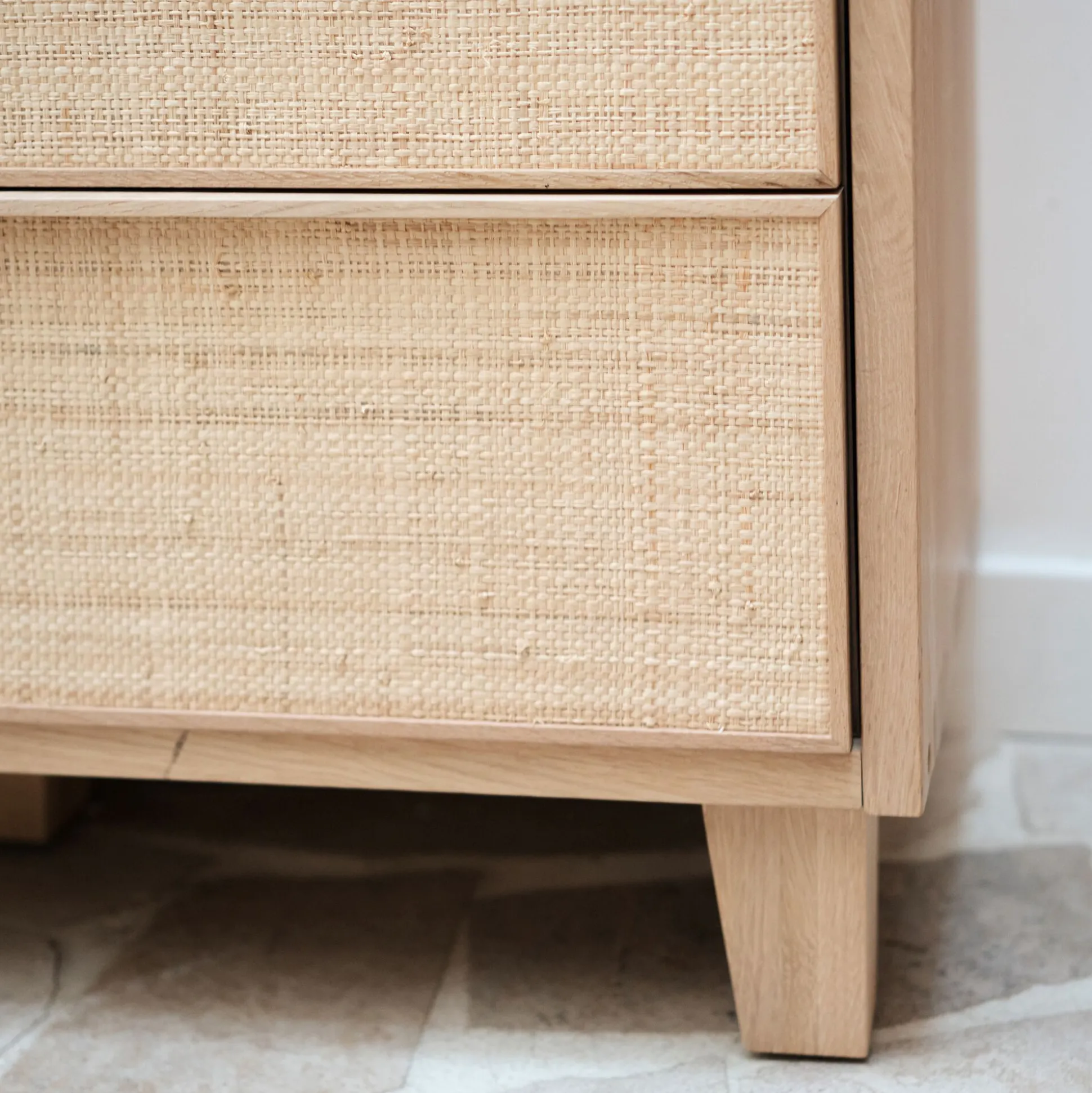 Bloc de 2 grands tiroirs en chêne et raphia L82cm - bois clair