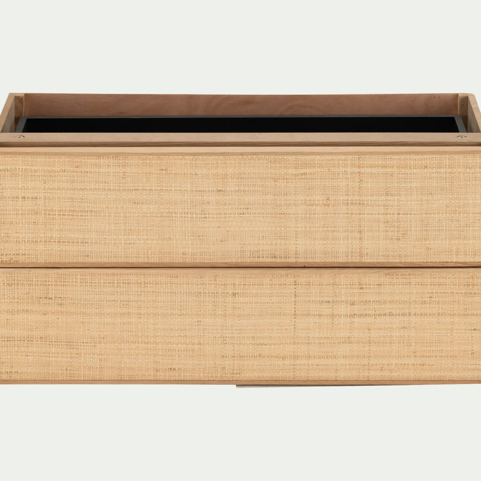 Bloc de 2 grands tiroirs en chêne et raphia L82cm - bois clair