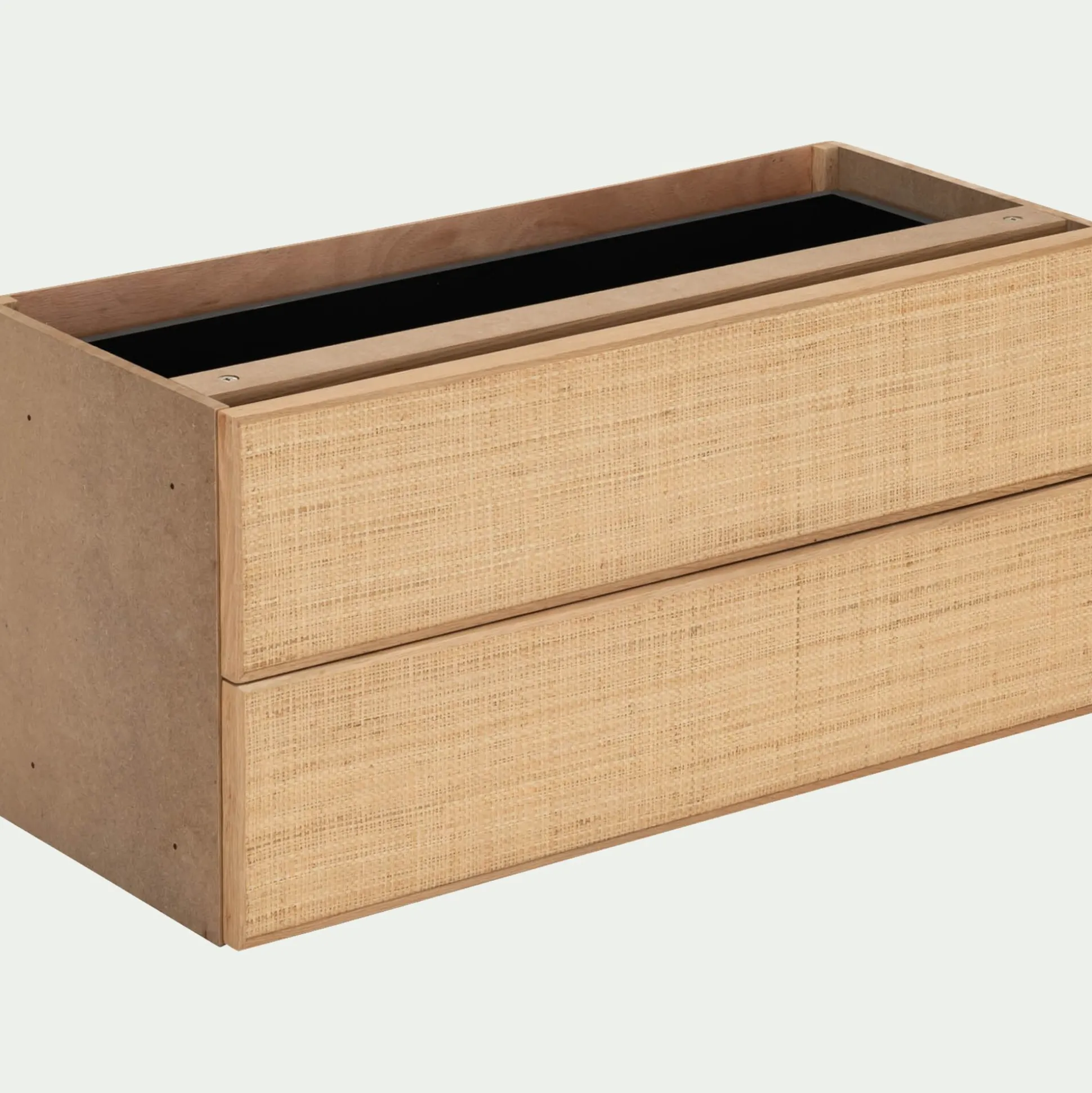 Bloc de 2 grands tiroirs en chêne et raphia L82cm - bois clair
