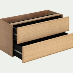 Bloc de 2 grands tiroirs en chêne et raphia L82cm - bois clair