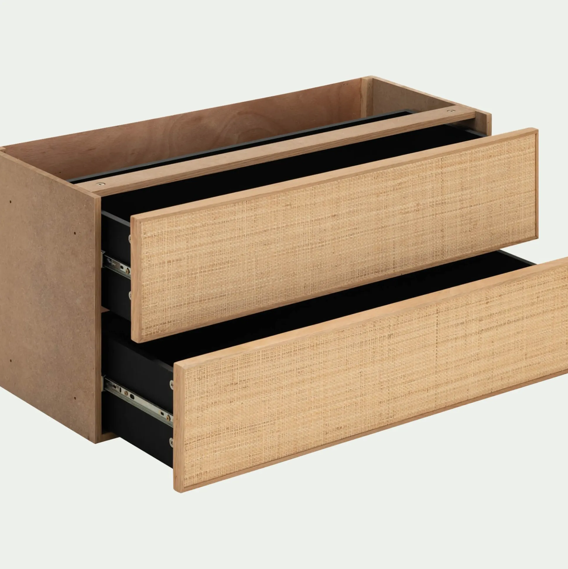 Bloc de 2 grands tiroirs en chêne et raphia L82cm - bois clair