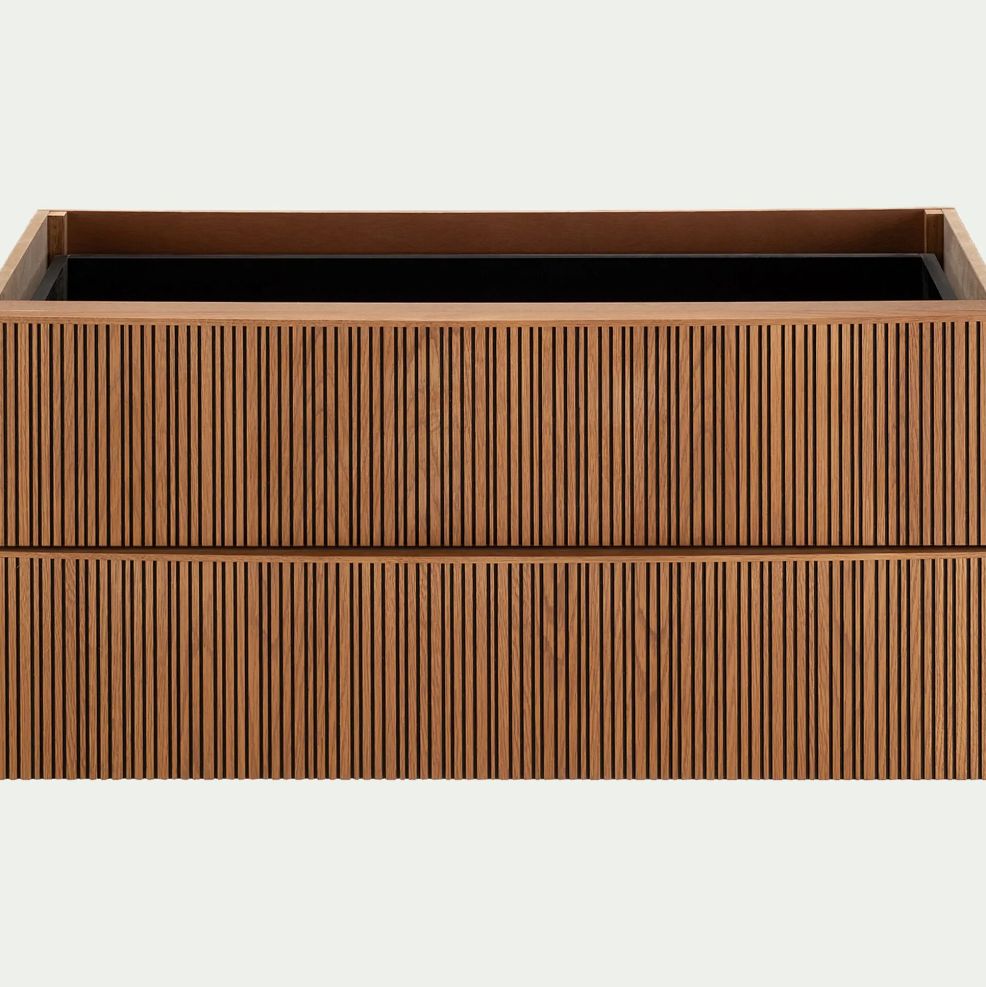 Bloc de 2 grands tiroirs en chêne strié L82cm - bois foncé