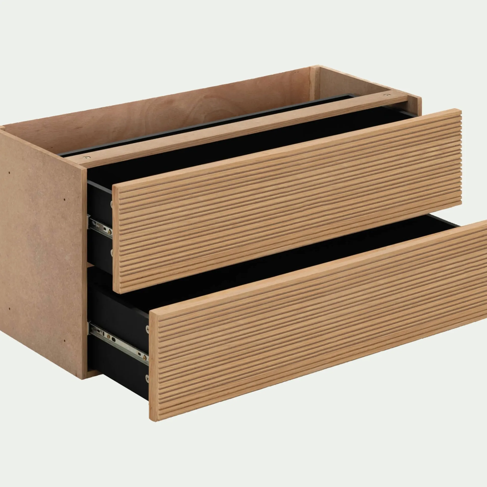 Bloc de 2 grands tiroirs en chêne strié L82cm - bois clair